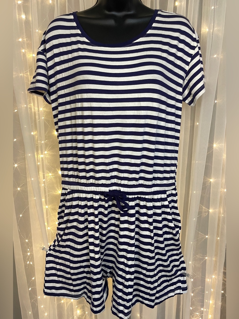 Women’s Navy & White Striped Casual Drawstring Romper